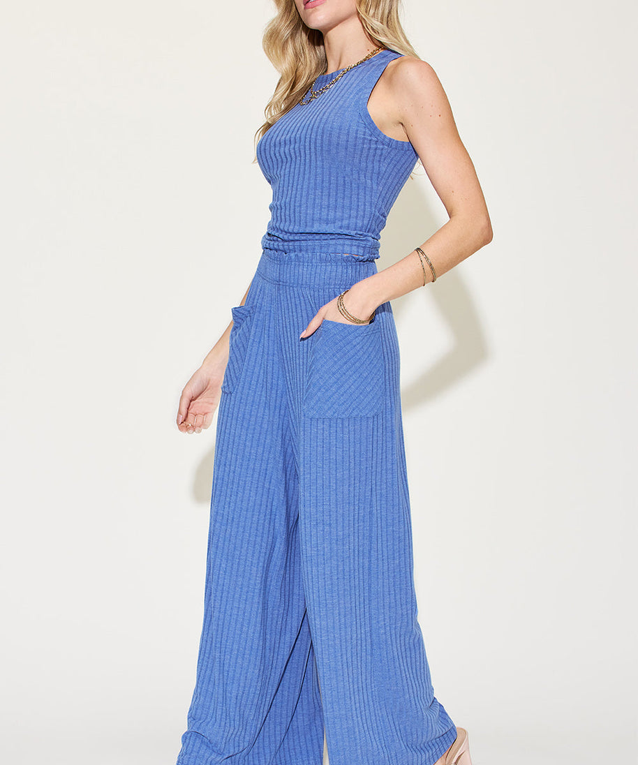 Basic Bae Full Size Ribbed Tank and Wide Leg Pants Set