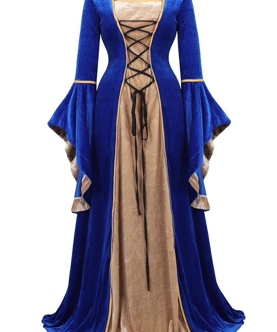 Haorugut Blue Renaissance Dress Women Costume Medieval Dress for Women Queen Costume Velvet Blue 3XL