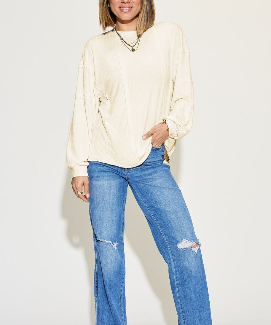 Basic Bae Full Size Ribbed Round Neck Long Sleeve T-Shirt