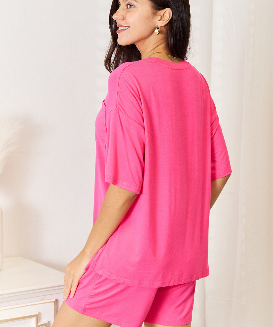 Basic Bae Full Size Soft Rayon Half Sleeve Top and Shorts Set