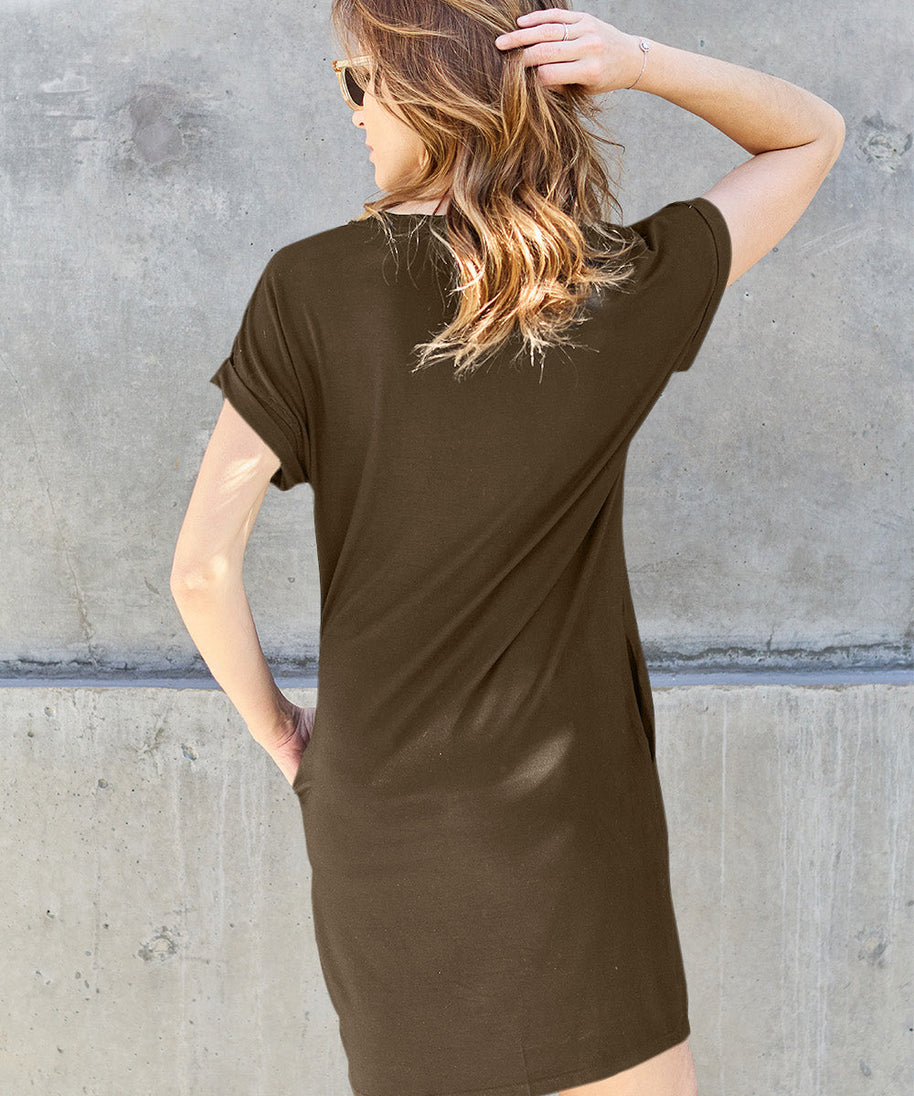 Basic Bae Full Size Round Neck Short Sleeve Dress with Pockets