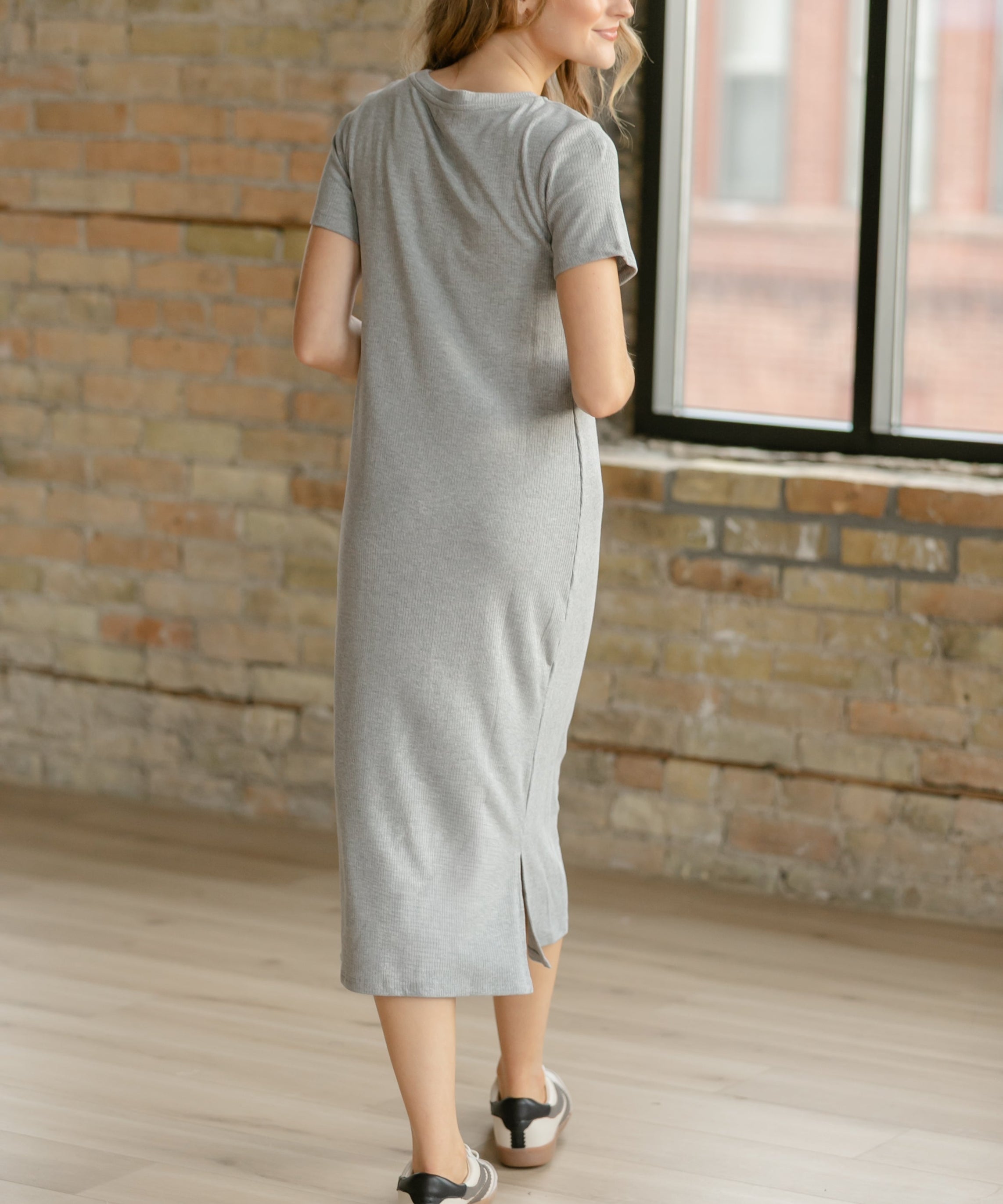 Baylor Gray Ribbed T-shirt Dress