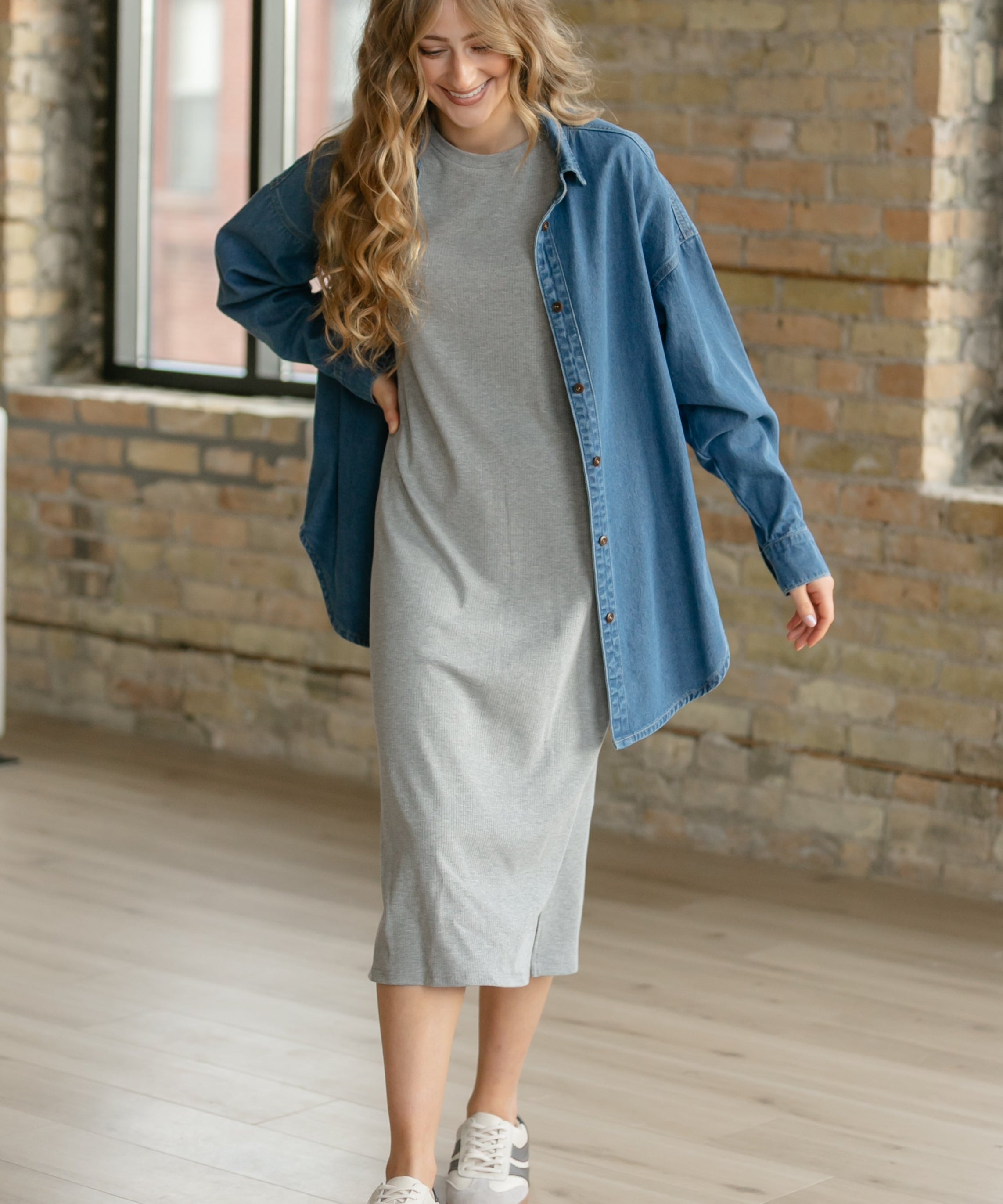 Baylor Gray Ribbed T-shirt Dress