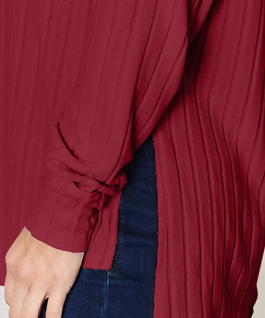 Basic Bae Full Size Ribbed Round Neck Slit T-Shirt
