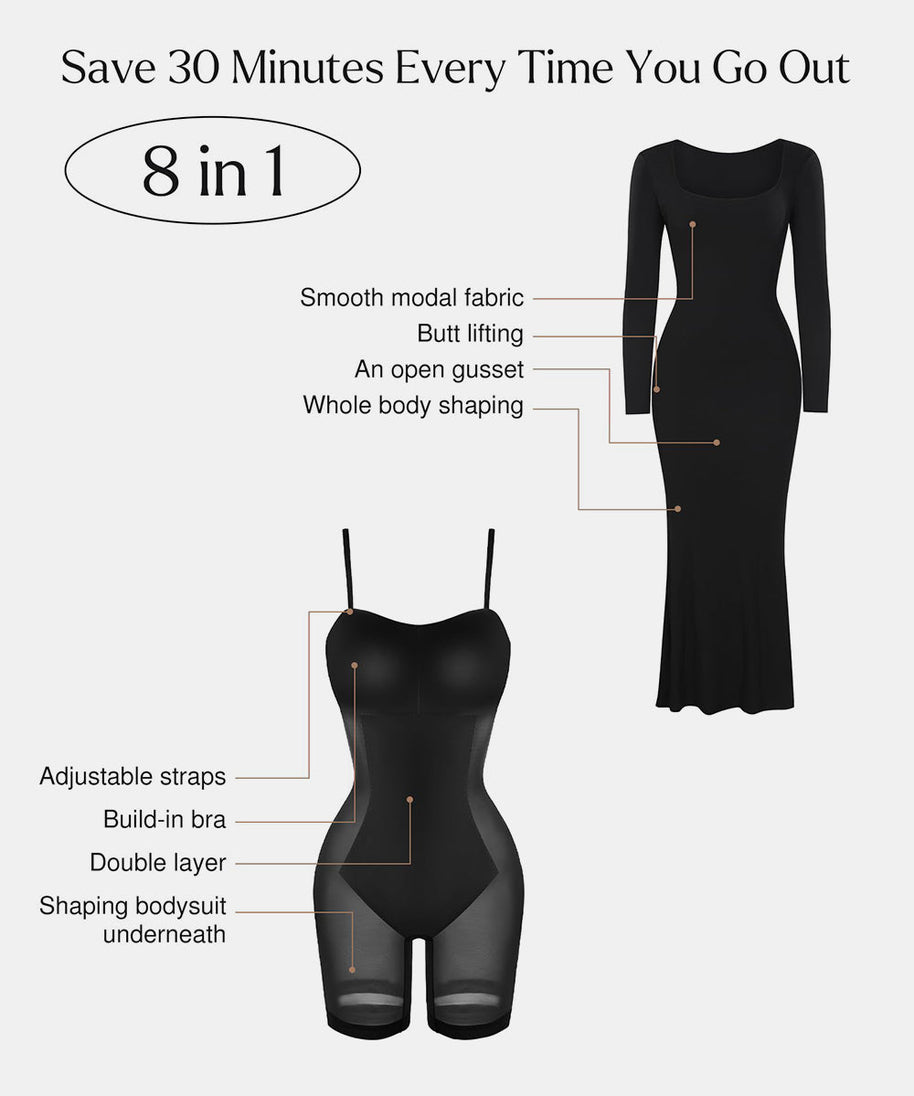 Basic Bae Built-In Shapewear Square Neck Long Sleeve Maxi Dress