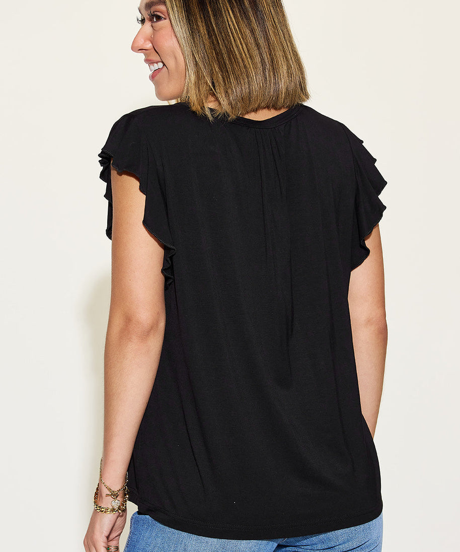 Basic Bae Full Size Bamboo Notched Ruffled Short Sleeve T-Shirt