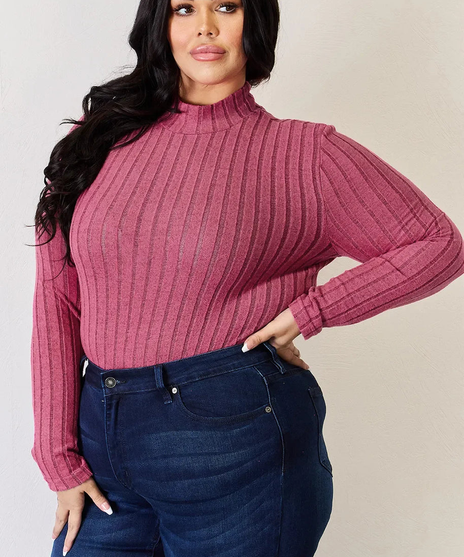 Basic Bae Full Size Ribbed Mock Neck Long Sleeve T-Shirt