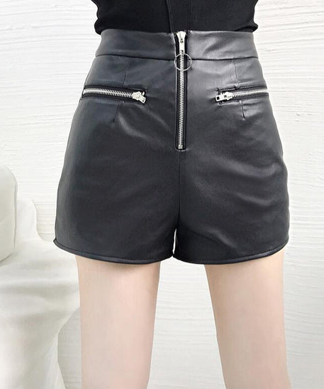 High-Waisted A-Line Loose Fit Wide-Leg Leather Pants
