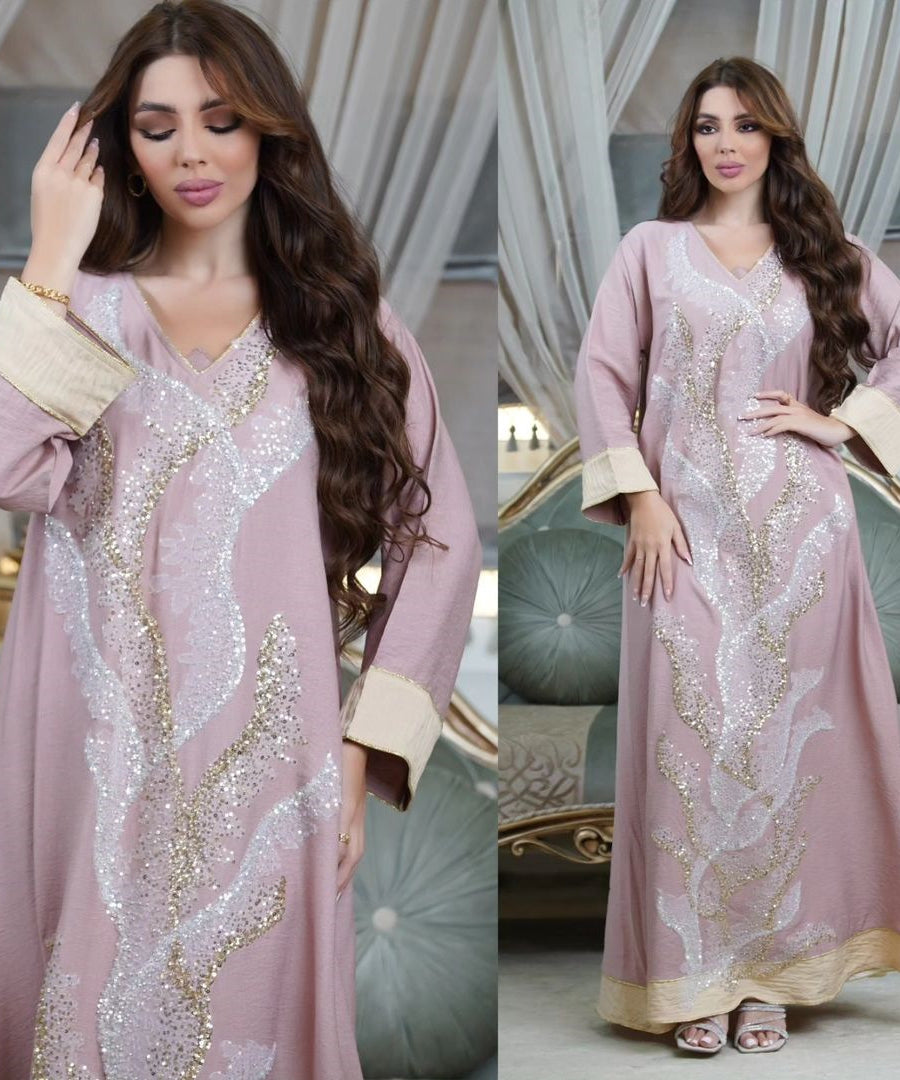 AB330 Fashionable Muslim Abaya with Sequin Embroidery