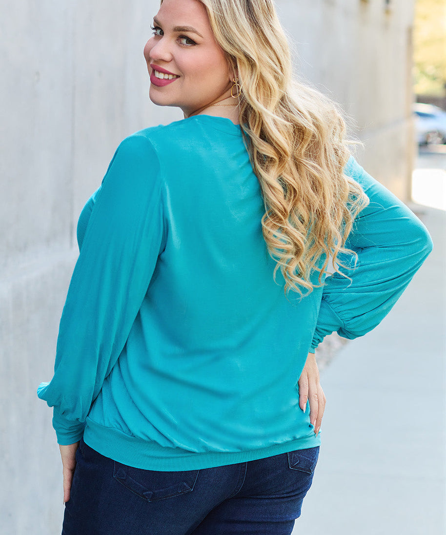 Basic Bae Full Size V-Neck Lantern Sleeve Top