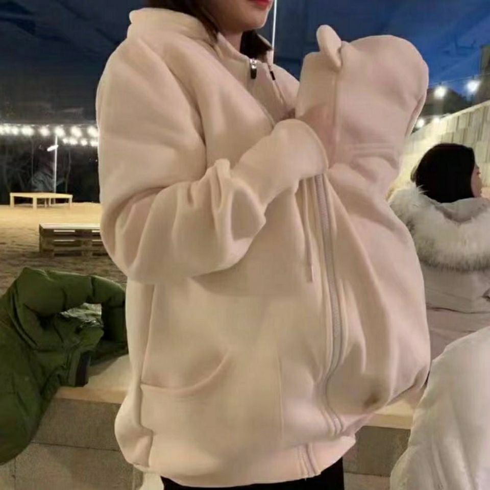 Kangaroo Mother Baby Plush Nursing Sweater Coat