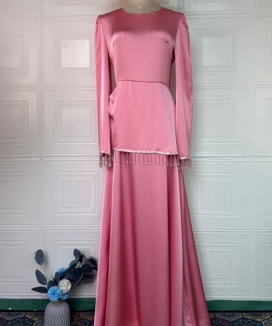 Beaded Fringe Cuff Maxi Dress(MS480)