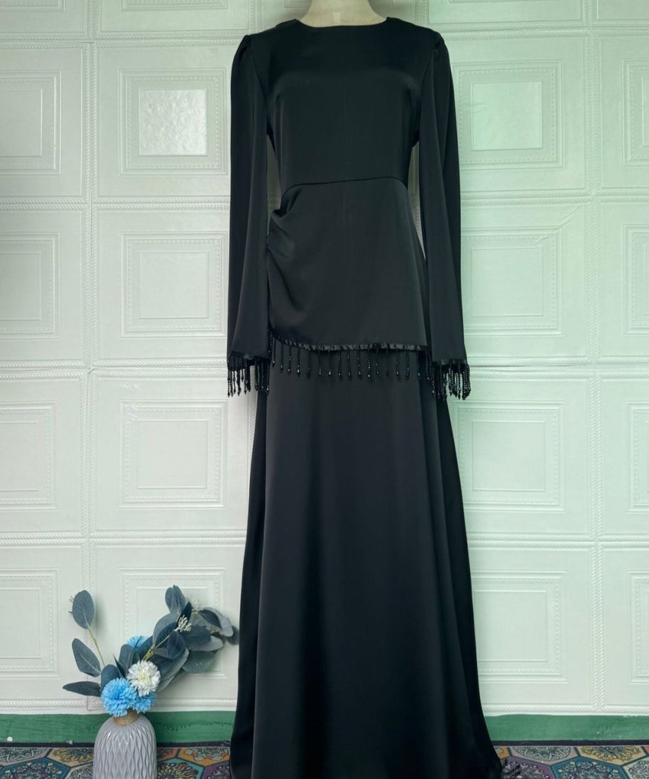 Beaded Fringe Cuff Maxi Dress(MS480)