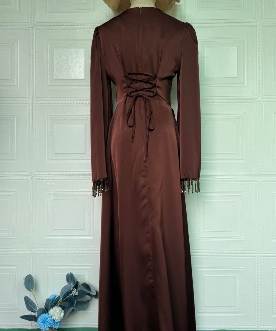 Beaded Fringe Cuff Maxi Dress(MS480)