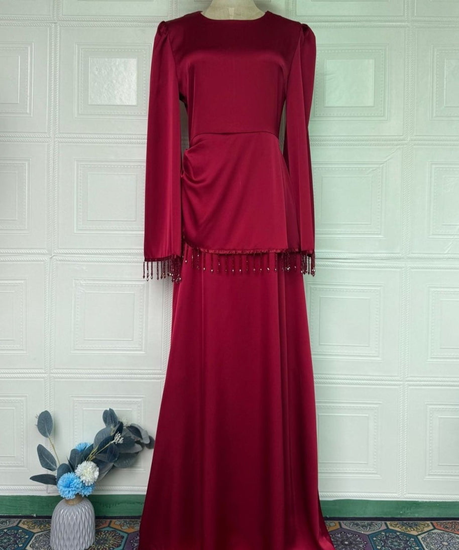 Beaded Fringe Cuff Maxi Dress(MS480)