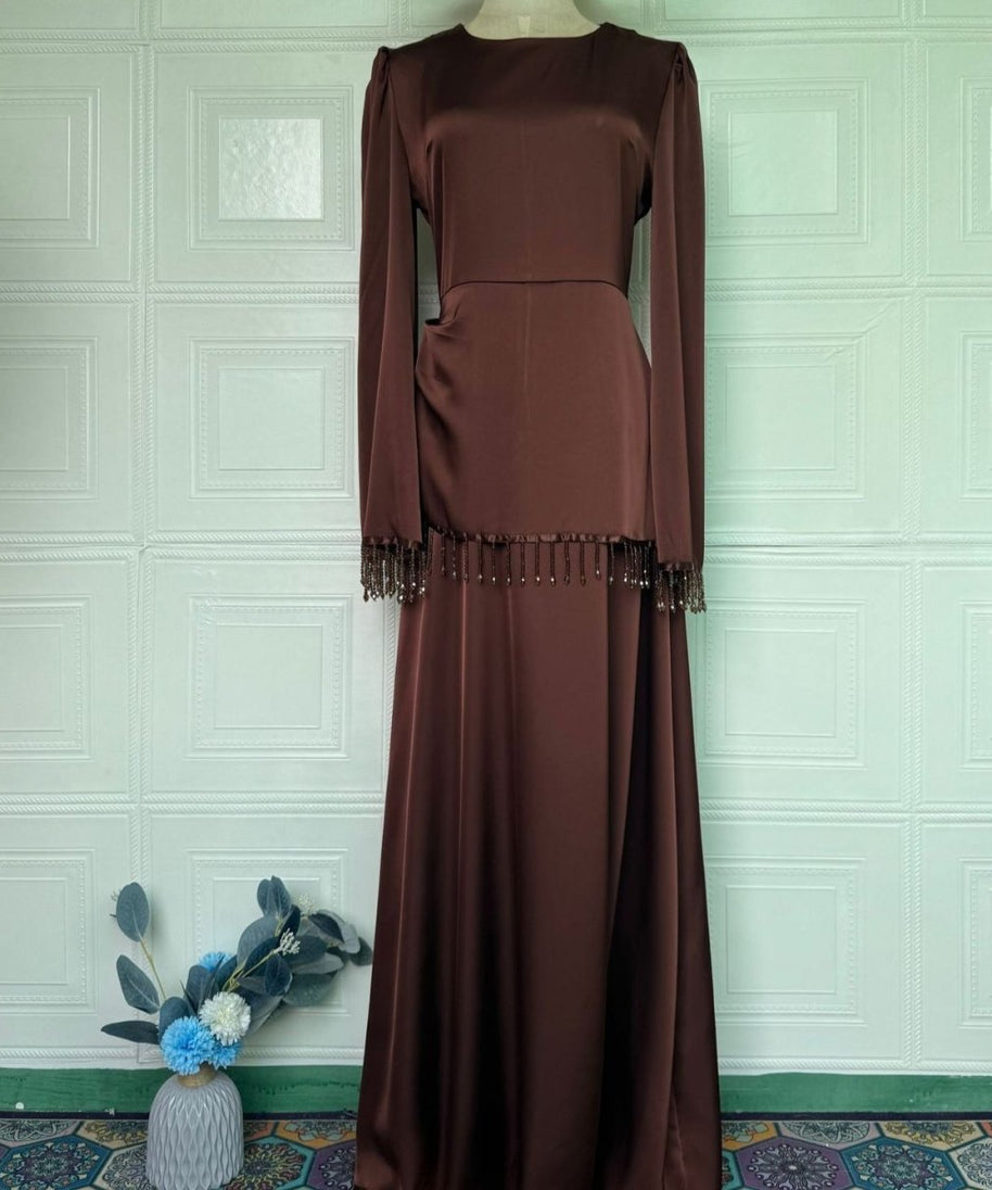 Beaded Fringe Cuff Maxi Dress(MS480)