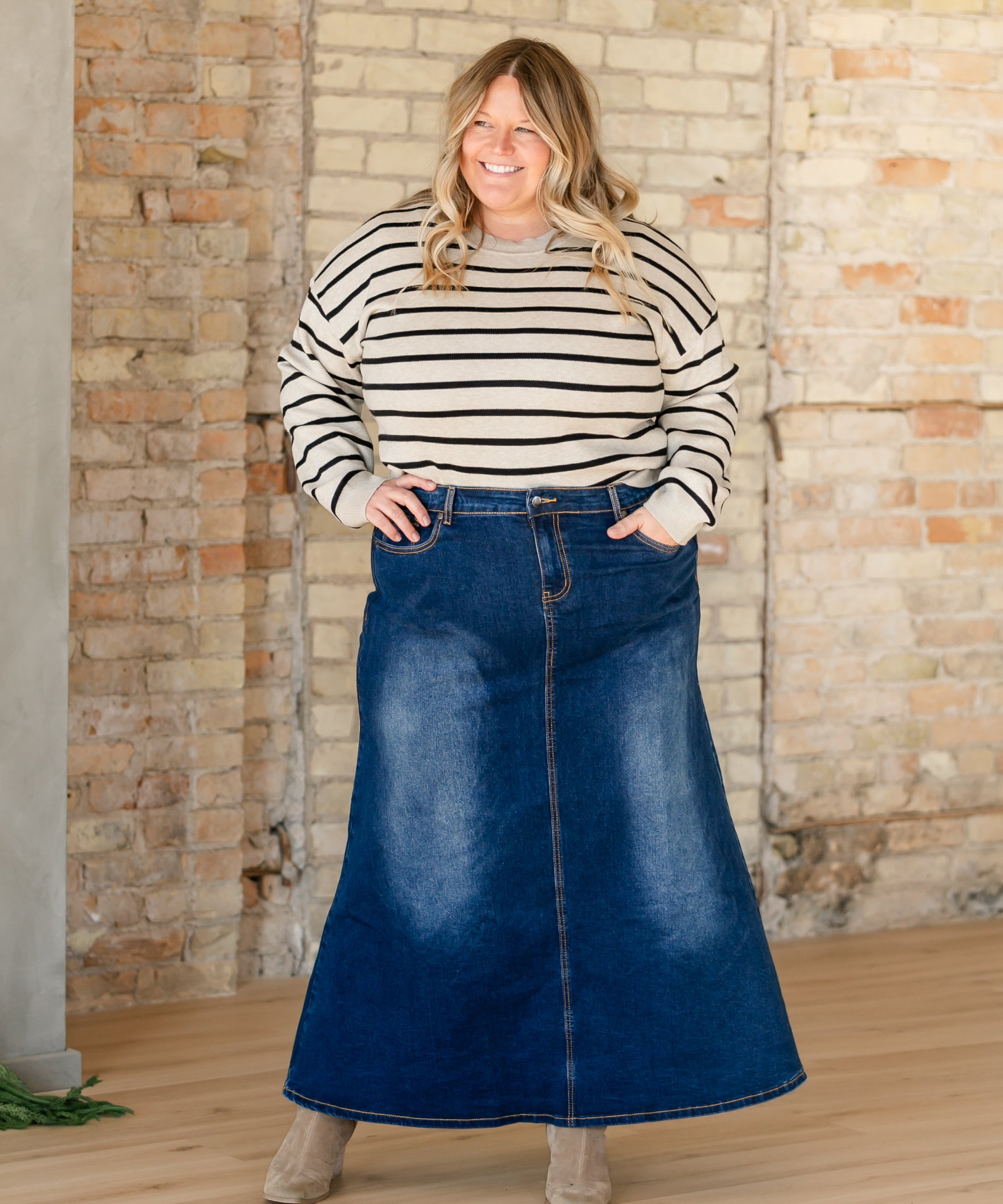 Bethany Dark Wash A-line Long Denim Skirt - FINAL SALE