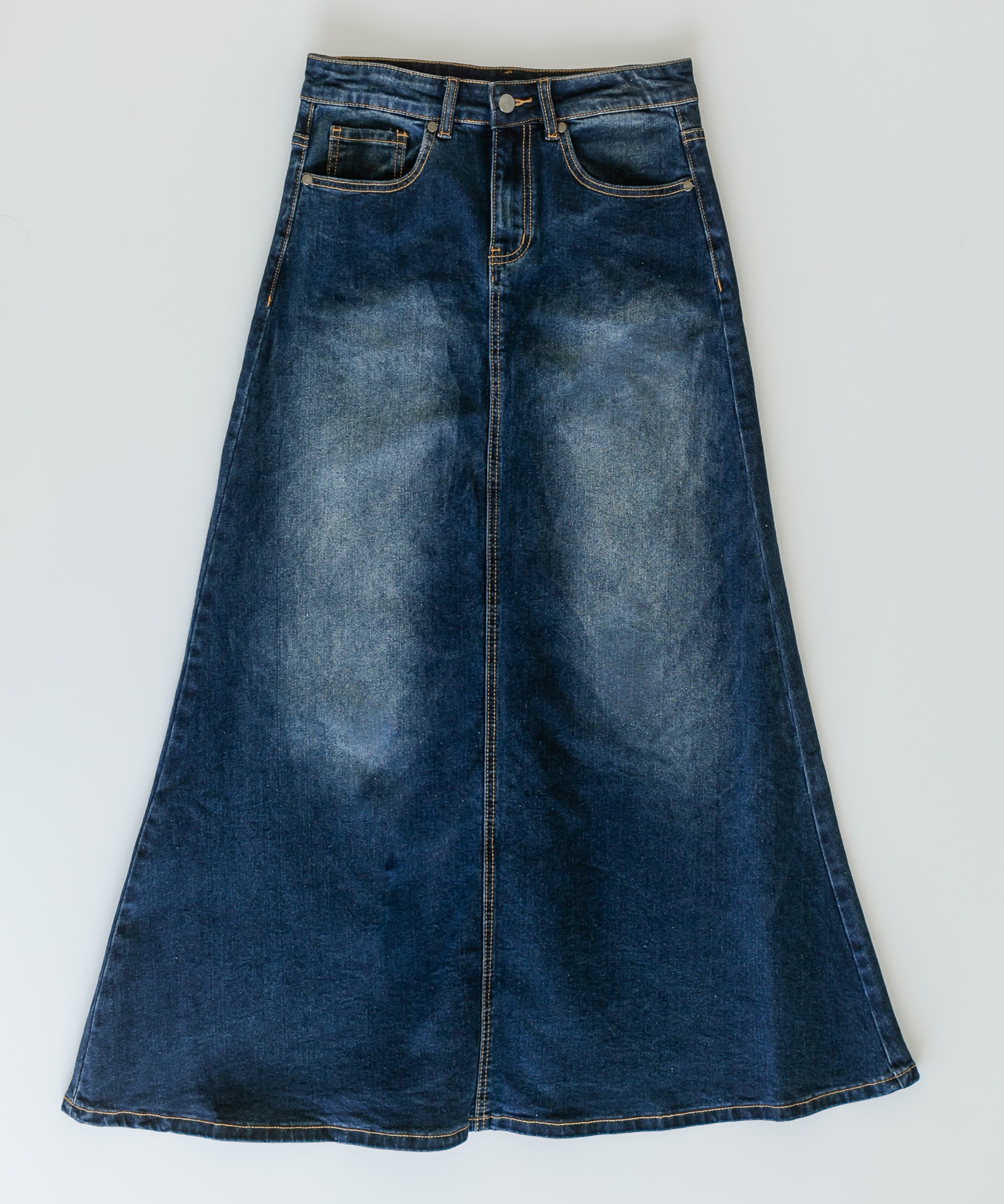 Bethany Dark Wash A-line Long Denim Skirt - FINAL SALE