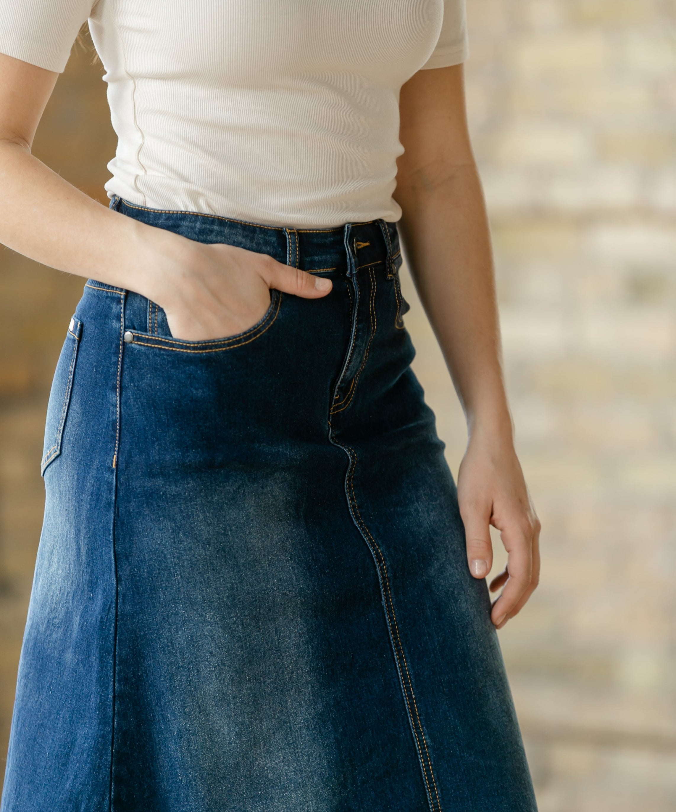 Bethany Dark Wash A-line Long Denim Skirt - FINAL SALE