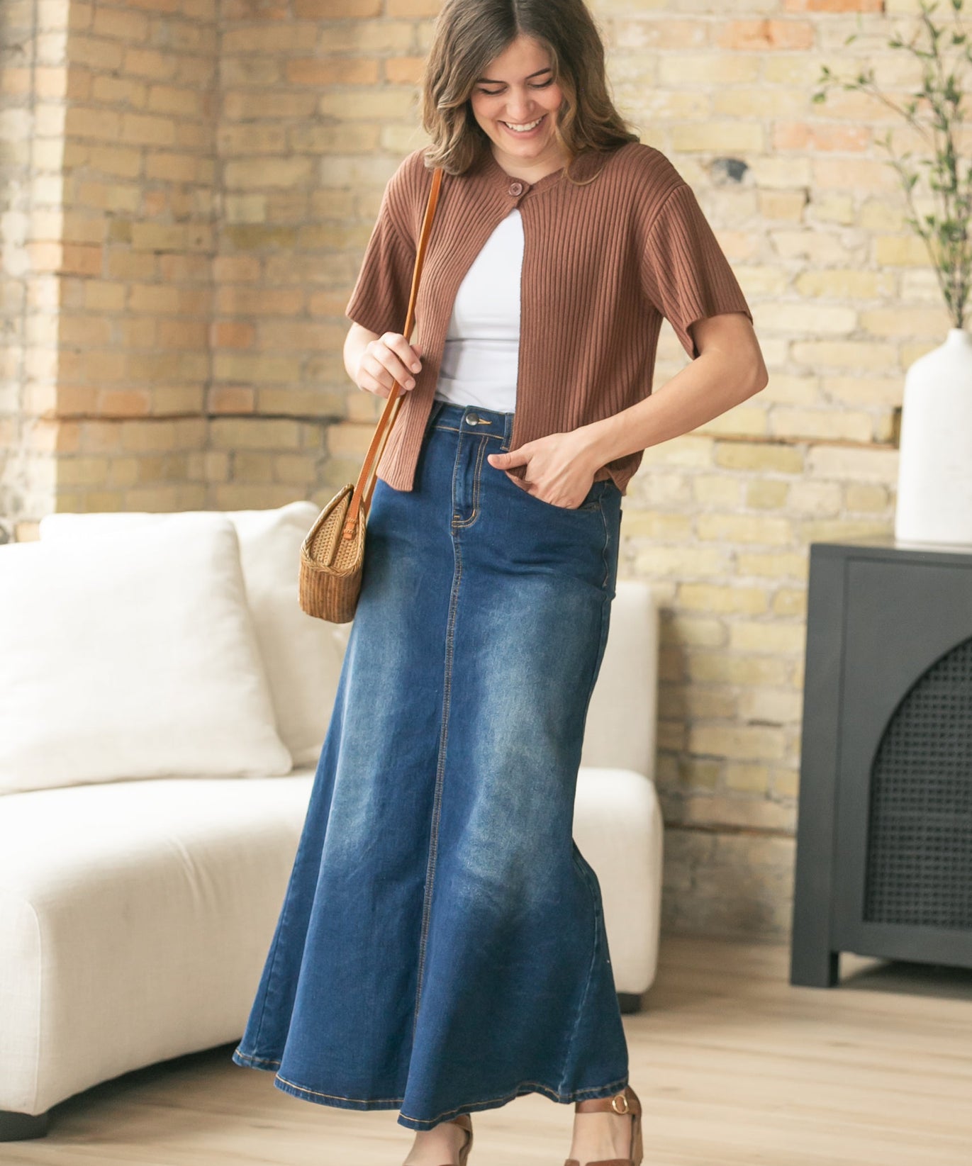 Bethany Dark Wash A-line Long Denim Skirt - FINAL SALE