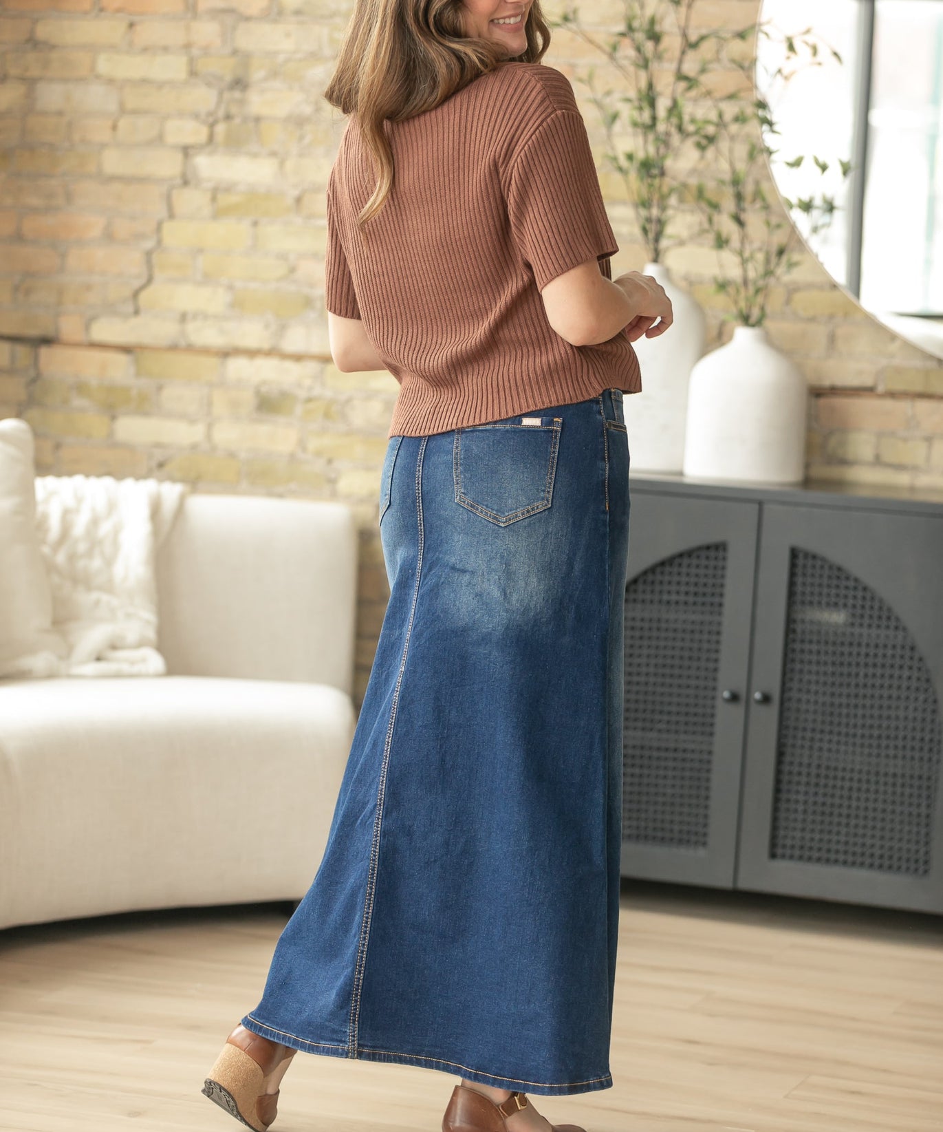 Bethany Dark Wash A-line Long Denim Skirt - FINAL SALE