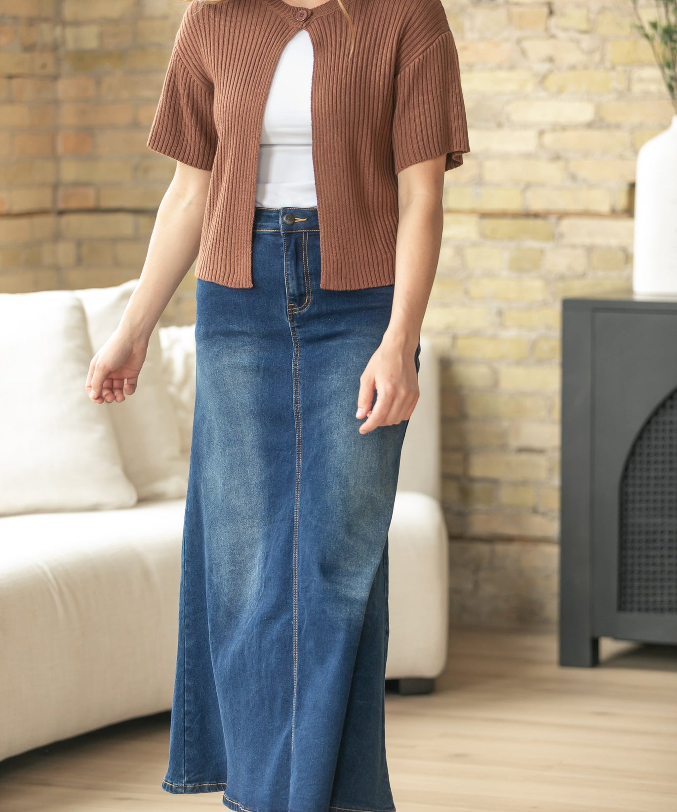 Bethany Dark Wash A-line Long Denim Skirt - FINAL SALE