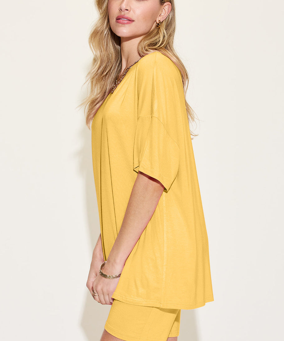 Basic Bae Bamboo Full Size  V-Neck Drop Shoulder T-Shirt and Shorts Set