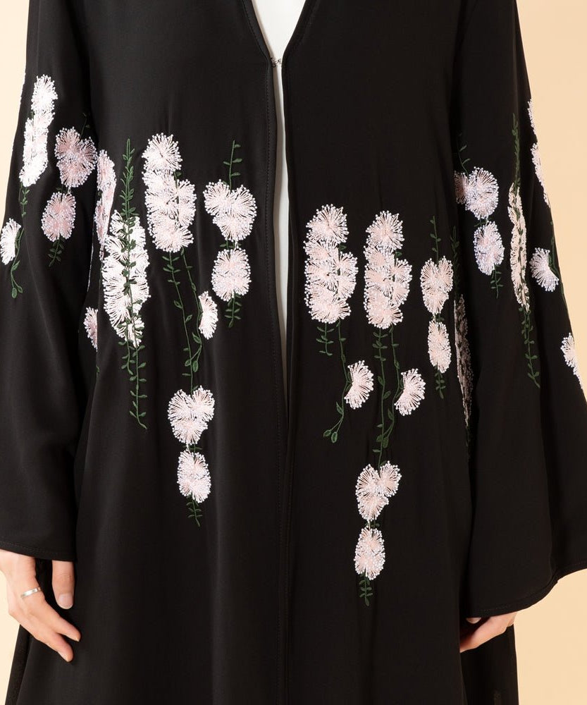 Luxury Floral Embroidered Double-Layer Chiffon Open Abaya(MOA308)