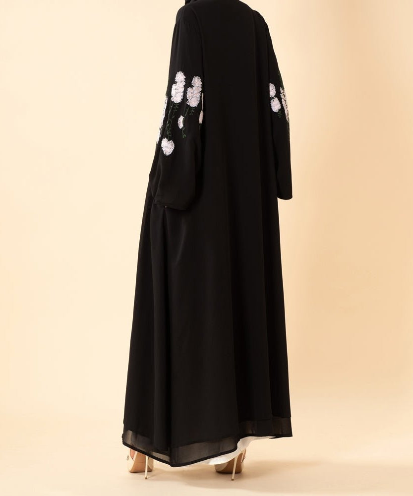Luxury Floral Embroidered Double-Layer Chiffon Open Abaya(MOA308)