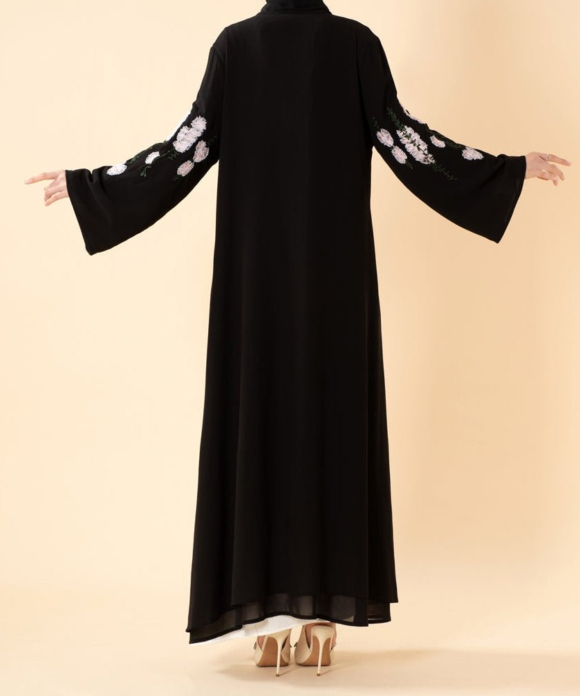 Luxury Floral Embroidered Double-Layer Chiffon Open Abaya(MOA308)