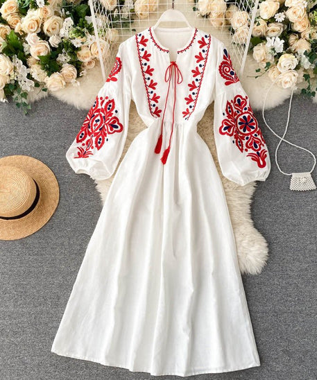 Bohemian Embroidered Linen-Look Maxi Dress(MS460)
