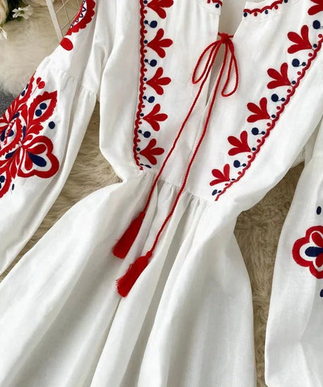 Bohemian Embroidered Linen-Look Maxi Dress(MS460)