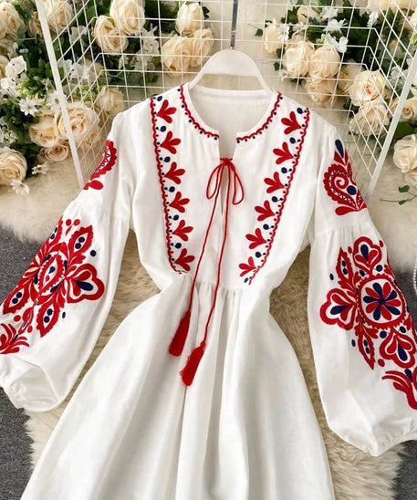 Bohemian Embroidered Linen-Look Maxi Dress(MS460)
