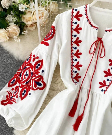 Bohemian Embroidered Linen-Look Maxi Dress(MS460)