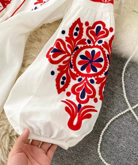 Bohemian Embroidered Linen-Look Maxi Dress(MS460)