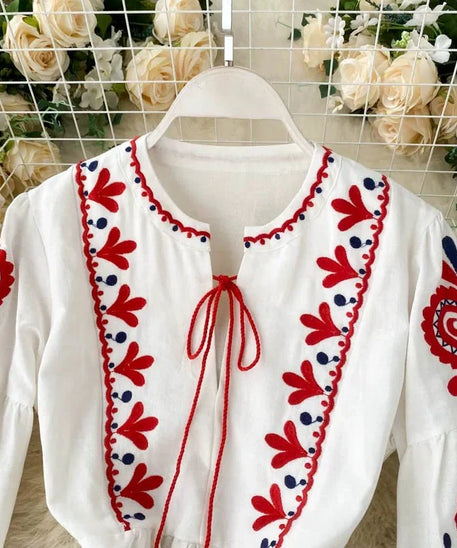 Bohemian Embroidered Linen-Look Maxi Dress(MS460)