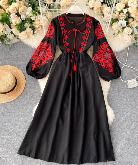 Bohemian Embroidered Linen-Look Maxi Dress(MS460)