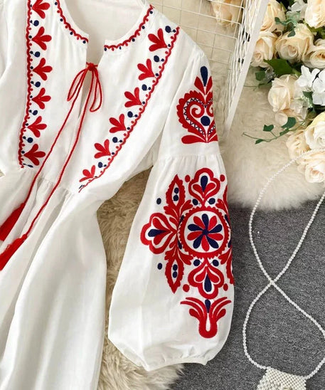 Bohemian Embroidered Linen-Look Maxi Dress(MS460)