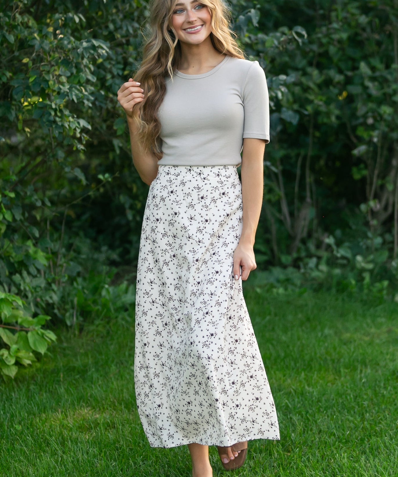 Braylyn Brown Floral Midi Skirt - FINAL SALE