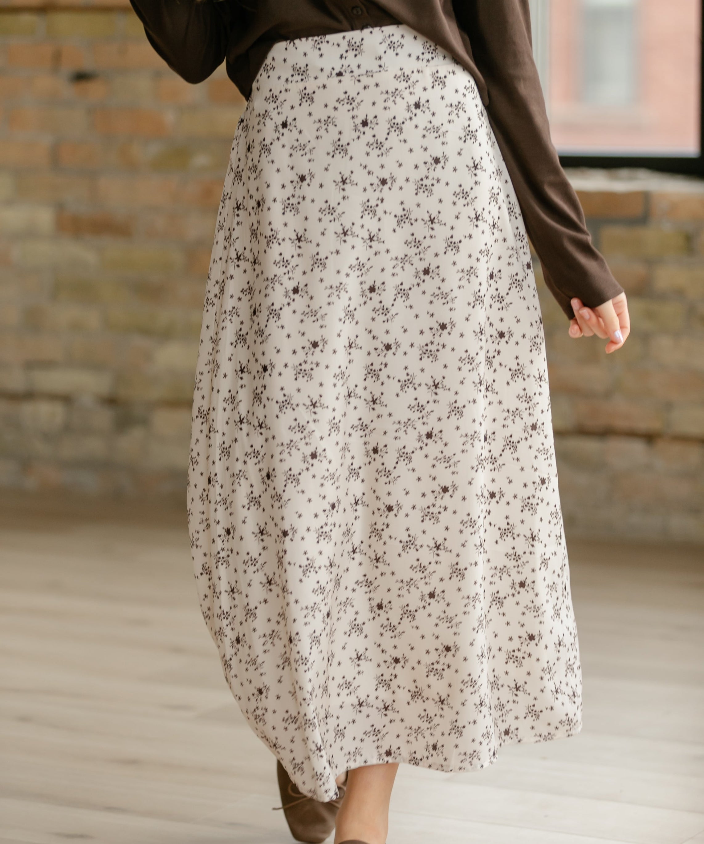 Braylyn Brown Floral Midi Skirt - FINAL SALE