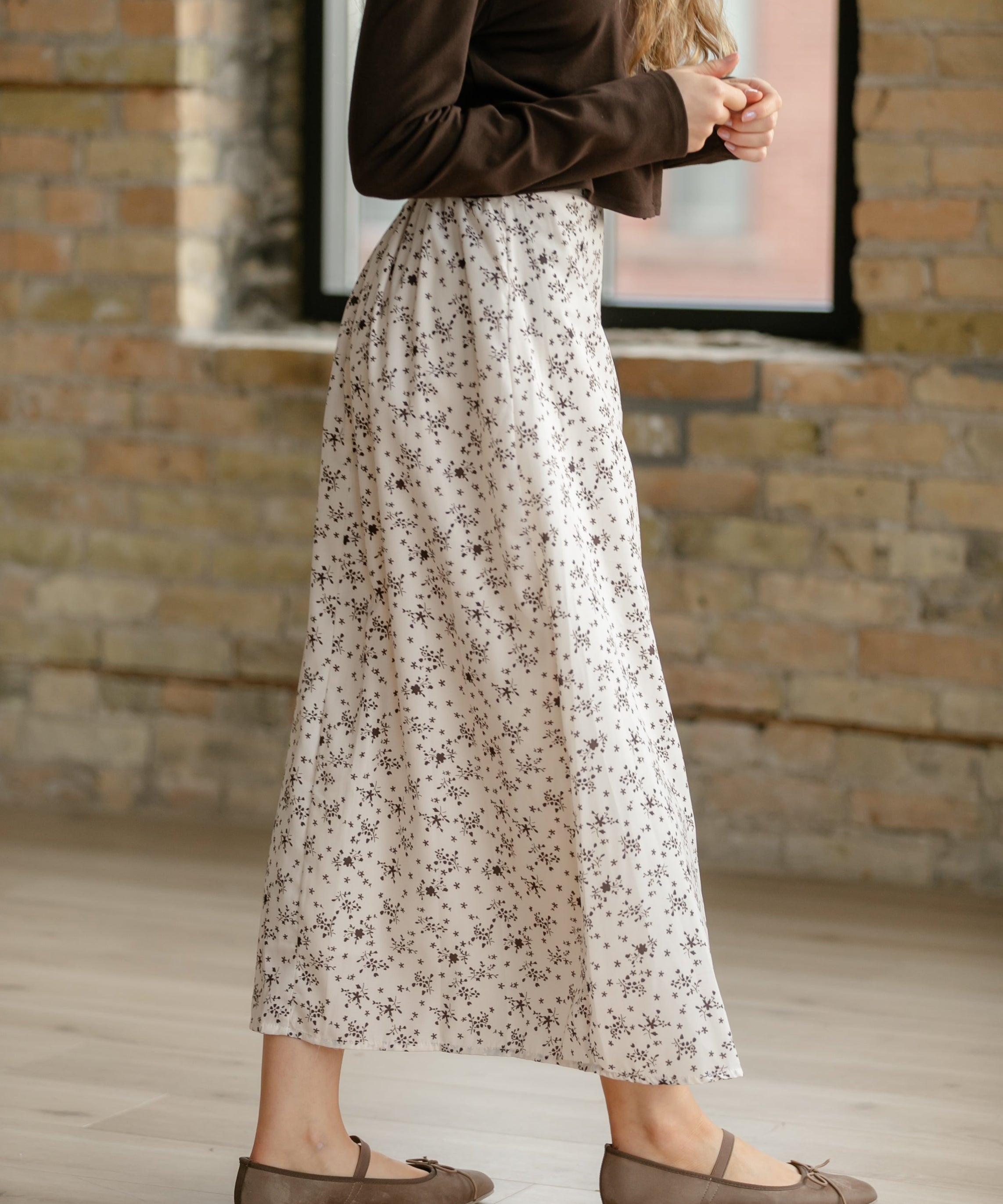 Braylyn Brown Floral Midi Skirt - FINAL SALE