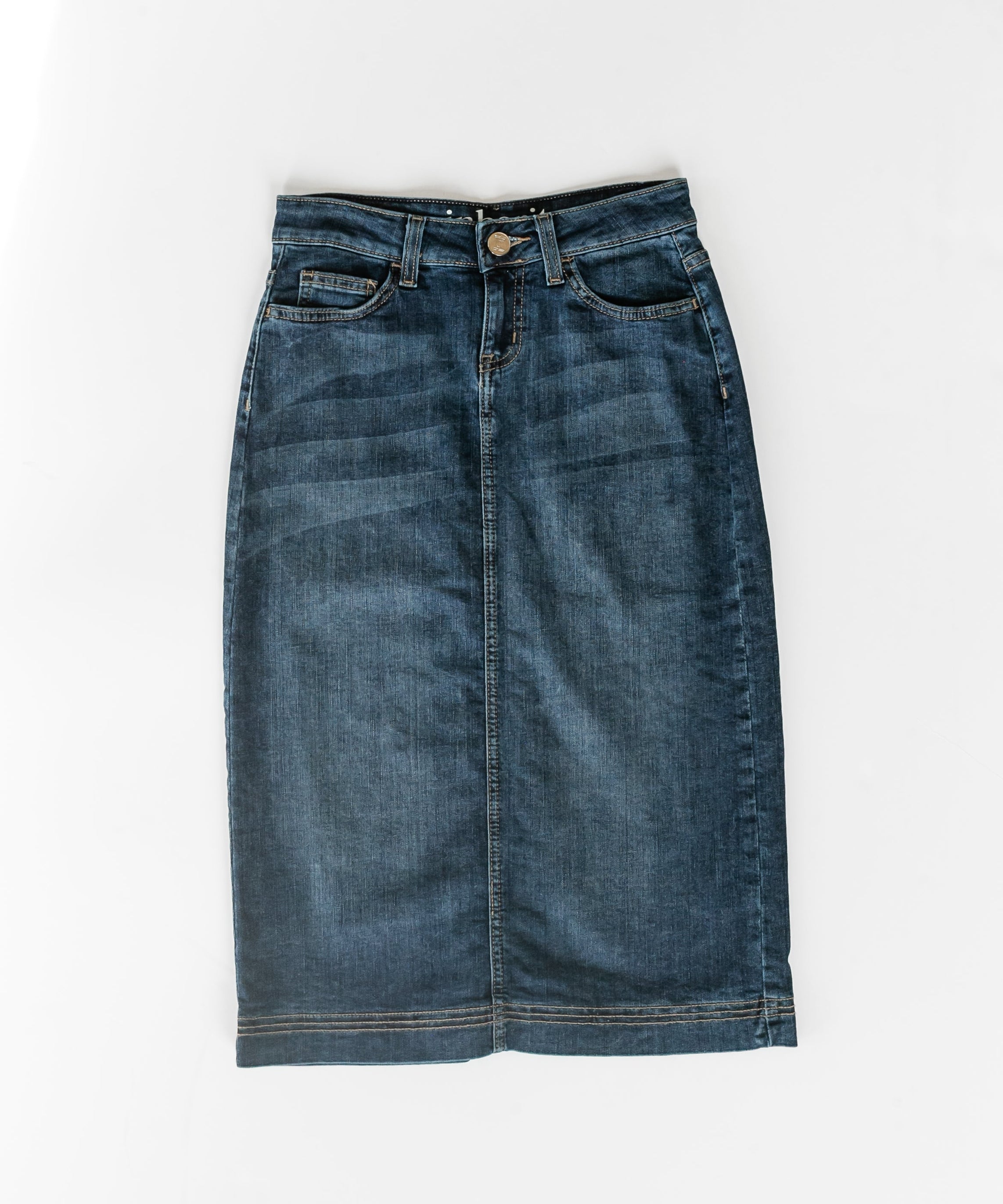 Bryn Dark Wash Denim Midi Skirt