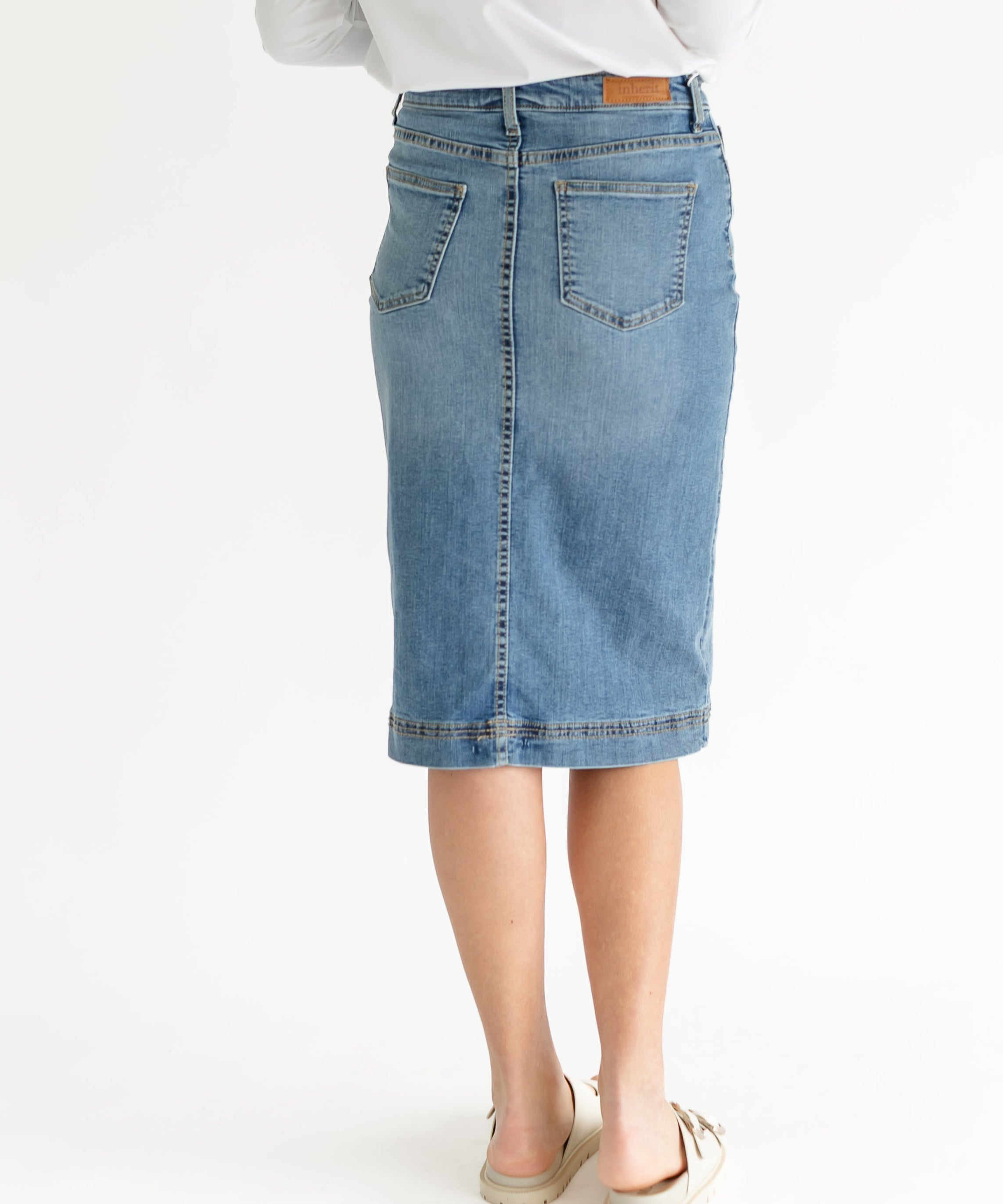 Bryn Light Wash Denim Midi Skirt
