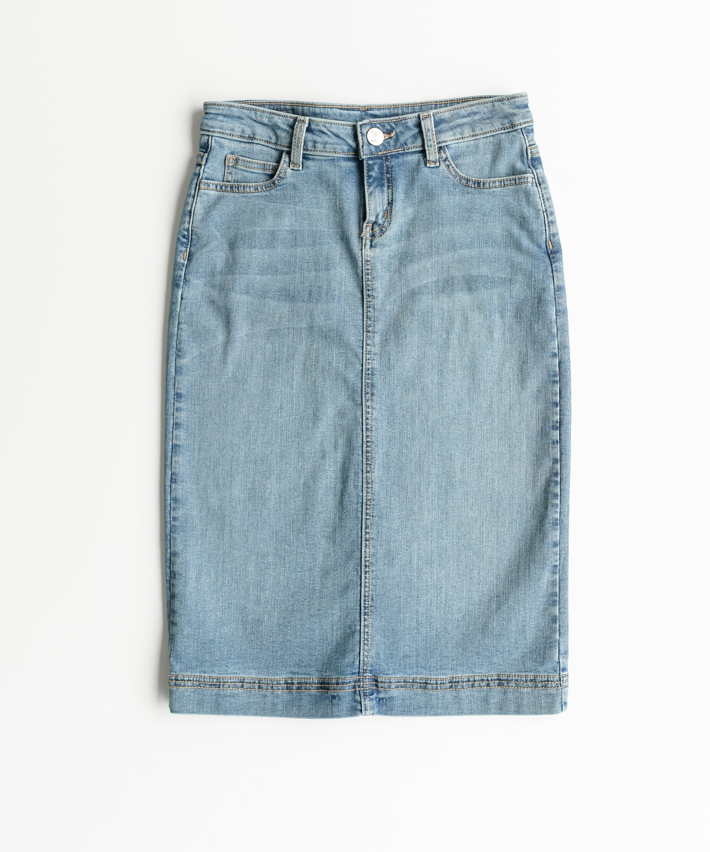 Bryn Light Wash Denim Midi Skirt