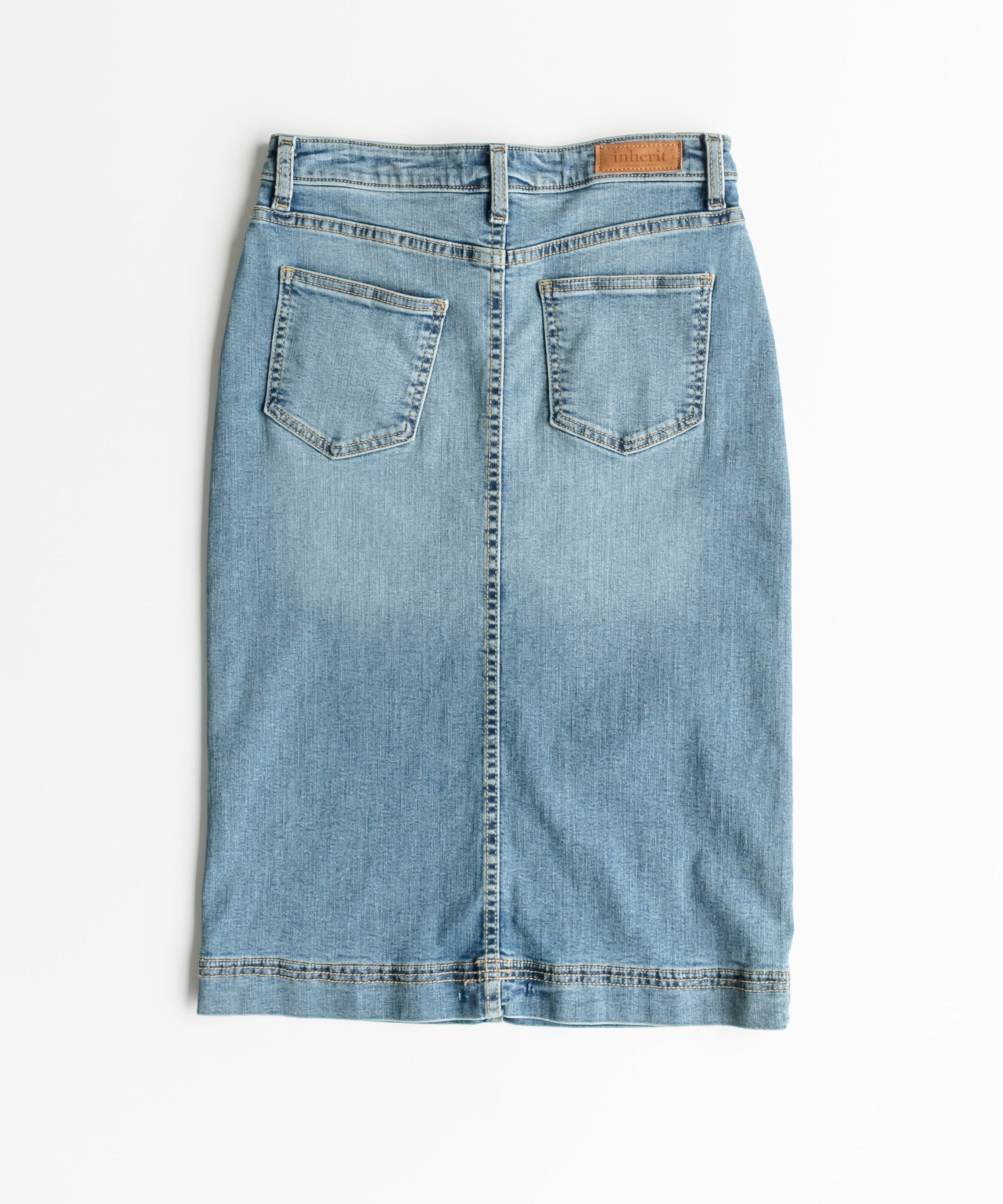 Bryn Light Wash Denim Midi Skirt