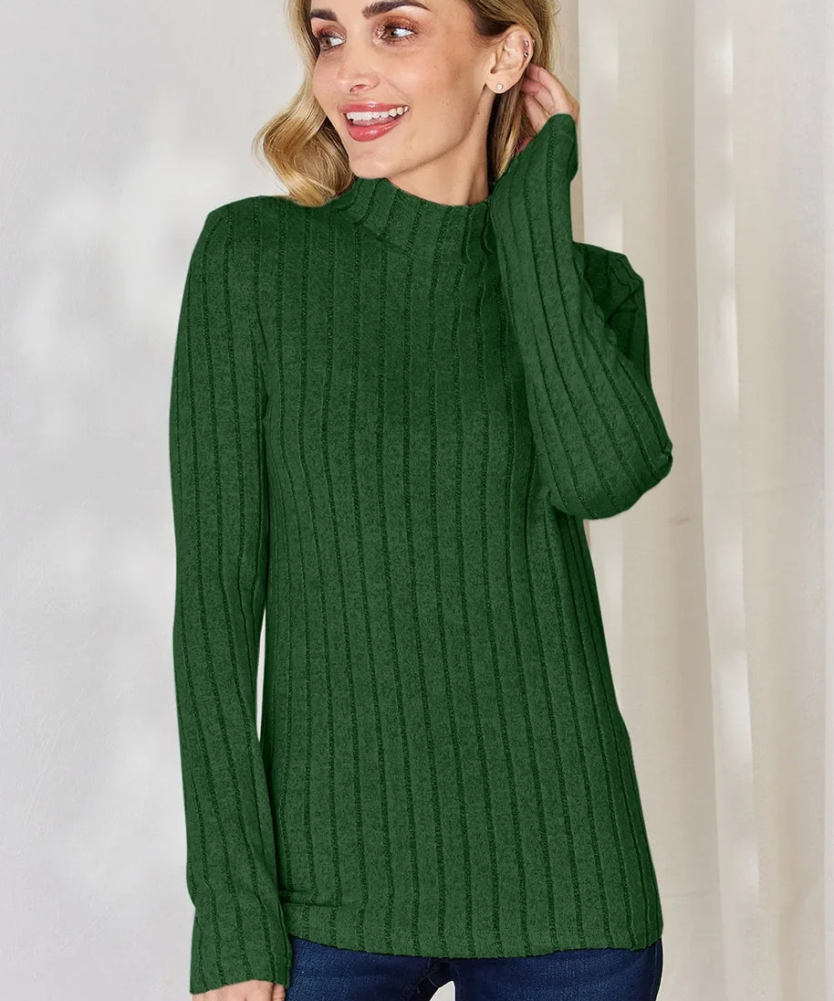 Basic Bae Full Size Ribbed Mock Neck Long Sleeve T-Shirt