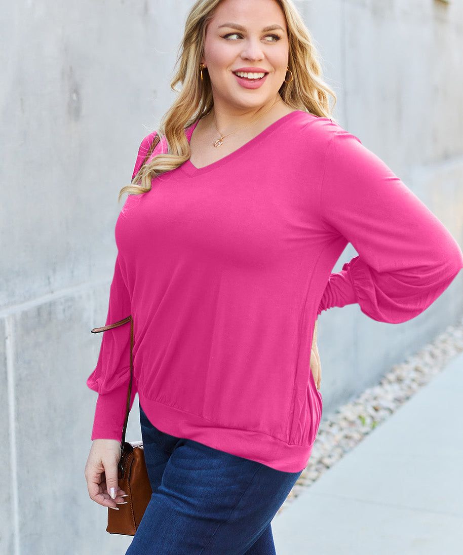 Basic Bae Full Size V-Neck Lantern Sleeve Top