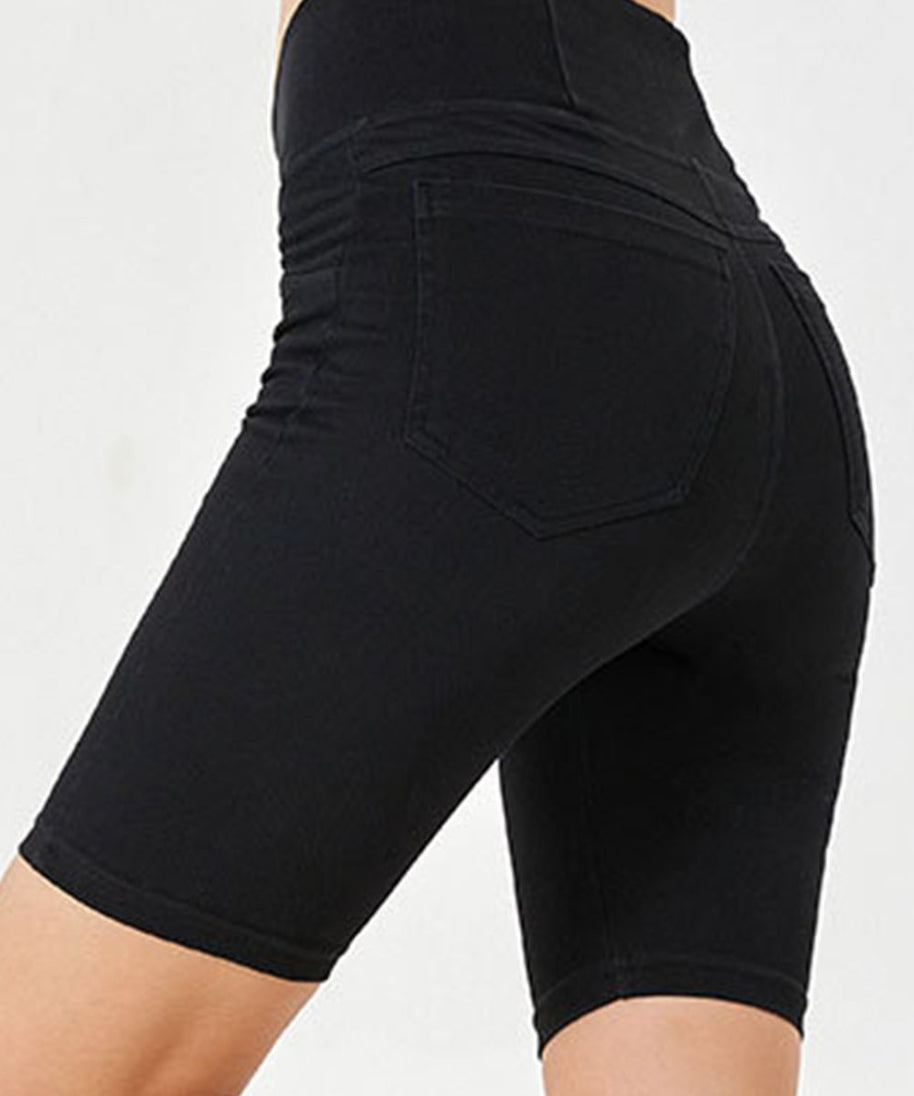 Basic Bae Asymmetrical Waist Denim Shorts with Pockets