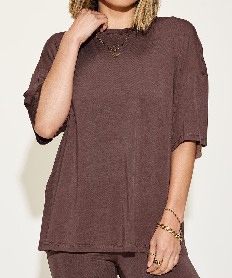 Basic Bae Full Size Bamboo Drop Shoulder T-Shirt and Flare Pants Set
