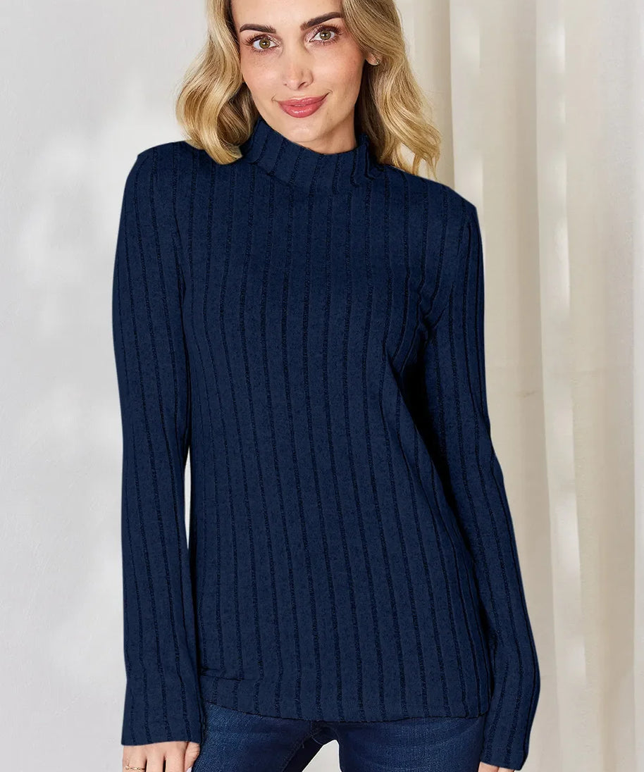 Basic Bae Full Size Ribbed Mock Neck Long Sleeve T-Shirt